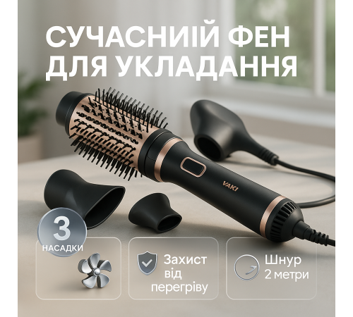 Функціональна щітка для сушіння VGR V-496 1000 Вт, Фен іонізований, Фени для сушіння волосся RO-46