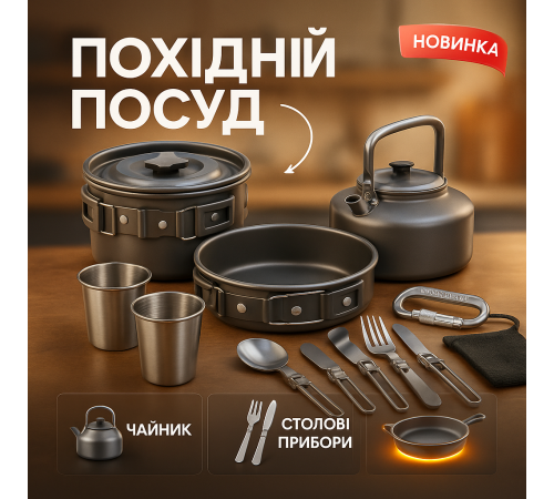 Компактний посуд для походів HALIN DS-308, посуд для риболовлі Легкий активного відпочинку XV-76