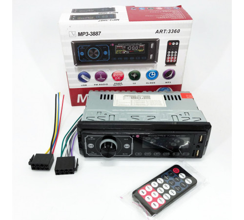 Автомагнитофон для авто MP3 3887 ISO 1DIN, Автомагнитола 1 диновая, Магнитола автомобиль aux ZQ-47