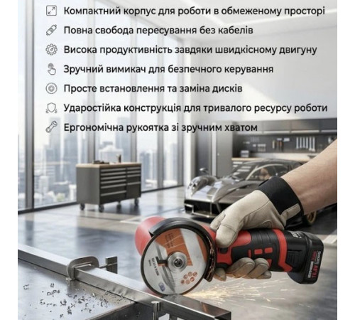 Аккумуляторная мини шлифмашина Boxer BX-3293 АКБ 2x18V скорость вращения 12500 об/мин диаметр диска 76мм EM-92