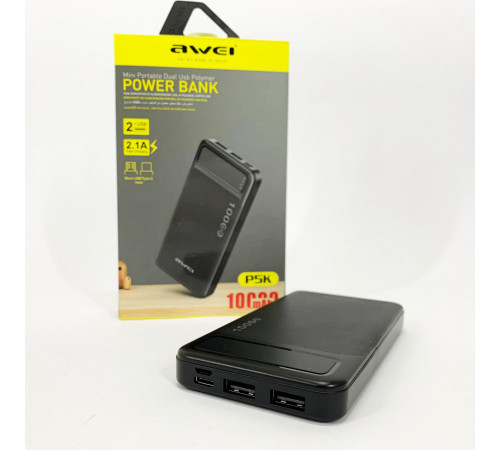 Повербанки з ліхтариком Awei P5K 10000 mah, Бездротовий акумулятор power bank, Найпотужніший повербанк ZM-73 за 463 грн