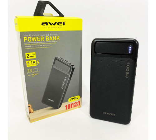Повербанки з ліхтариком Awei P5K 10000 mah, Бездротовий акумулятор power bank, Найпотужніший повербанк ZM-73 за 463 грн