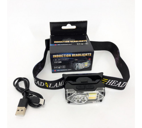 Фонарь на голову для туристов YY-19B-3SMD+2COB(white+yellow+red), Налобный фонарь с ремешком на голову OQ-14
