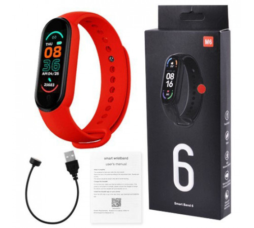 Фитнес браслет FitPro Smart Band M6 (смарт часы, пульсоксиметр, пульс). Цвет: красный SR-13