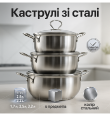 Кастрюля из нержавеющей стали UNIQUE, Набор кастрюль с антипригарным дном, Набор посуды для дома DK-46