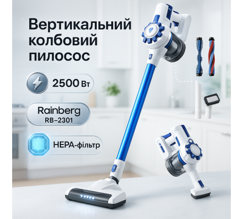 Вертикальный пылесос для дома ручной легкий Rainberg RB-2301 2500Вт, Мощный ручной пылесос для дома LQ-80