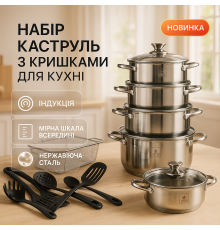 Набір каструль з міцним антипригарним покриттям 18, Набір каструль для електроплити Комплект KE-31