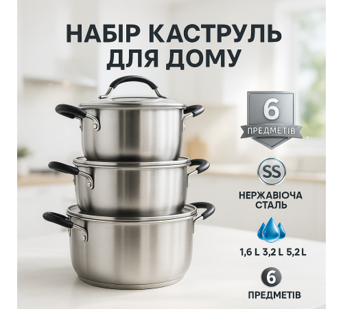 Набор кастрюль с инновационным антипригарным покрытием 6, Качественный набор кастрюль PR-61