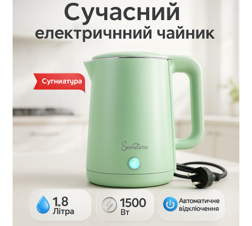 Чайник электрический для дома красивый Suntera EKB-327G 1.8 Л 1500 Вт, Электрический чайник бесшумный XA-37