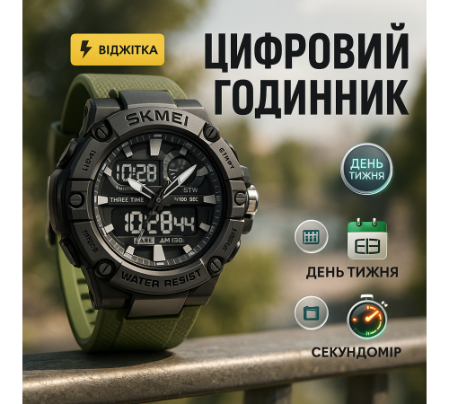 Армейские наручные часы для мужчины SKMEI 2221AG, Спортивные прочные часы Водонепроницаемые 50 м JB-62