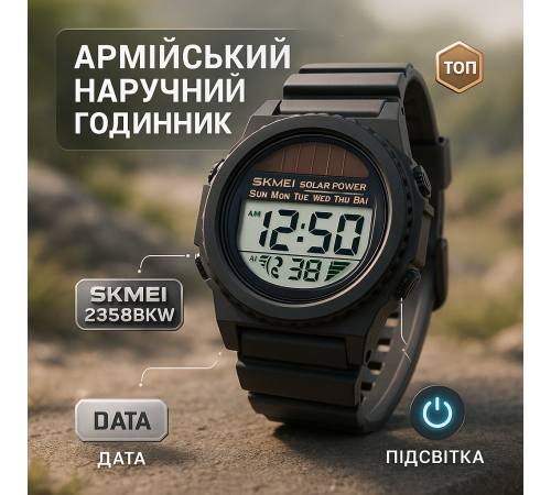 Захисний тактичний годинник SKMEI 2358BKWT, Надійний чоловічий наручний годинник Спецназ PM-82