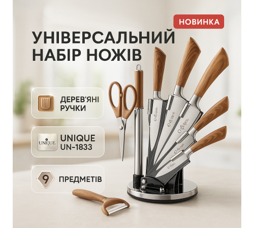 Набор кухонных ножей премиум UNIQUE UN-1833, Набор ножей для готовки, Стальные кухонные ножи OV-10
