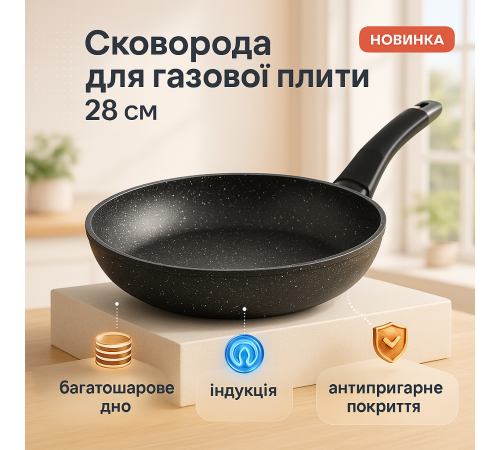 Сковорода с алюминиевым корпусом UNIQUE, Качественные кухонные сковородки, Сковорода на долго AF-88