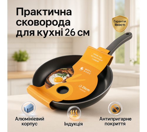 Надежная сковорода с антипригарным покрытием WELL DONE WD-1016B 26 см, Сковорода для готовки на пару IL-63