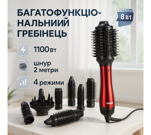 Качественный фен для волос VGR 8 в 1 V-488, Фен для укладки средних волос Мощный быстрой сушки VE-32