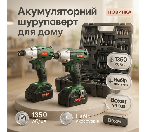 Акумуляторна дриль-шуруповерт у валізі, Шуруповерт з набором інструментів в пластиковому кейсі HY-12