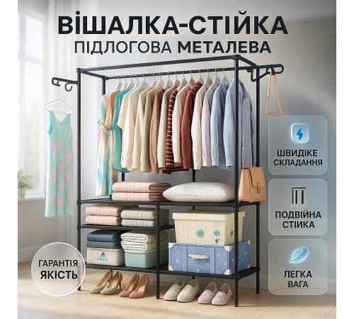 Двойная напольная вешалка для вещей, Вешалка для одежды для небольшой комнаты Мини одежды GM-39
