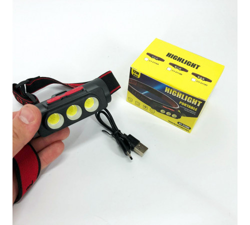 Легкий налобный фонарь для рыбалки PLD-2119B-XPE+2COB(white+red), Водонепроницаемый фонарик DC-82