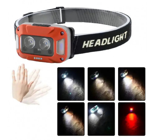 Фонарик на лоб WH-0218-XPG(white+yellow)+SMD(red), Светодиодный фонарь на лоб, Фонарь налобный мощный RS-29