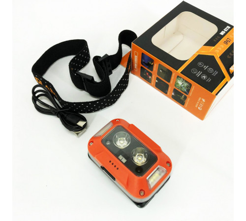 Фонарик на лоб WH-0218-XPG(white+yellow)+SMD(red), Светодиодный фонарь на лоб, Фонарь налобный мощный RS-29
