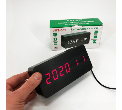 Настольные LED часы VST-862, Часы с температурным и влажностным сенсором со светящимся табло UD-71