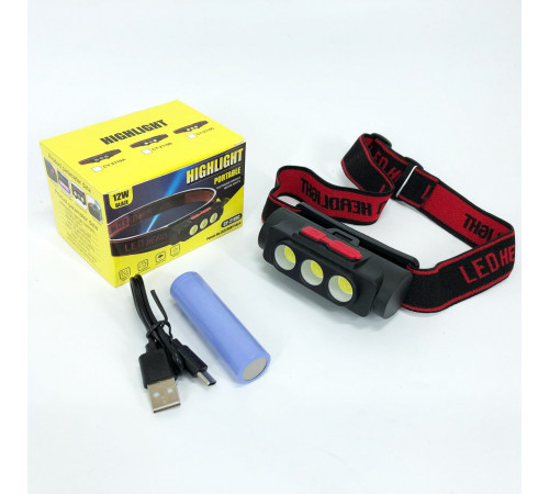 Легкий налобный фонарь для рыбалки PLD-2119B-XPE+2COB(white+red), Водонепроницаемый фонарик DC-82