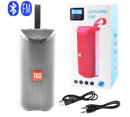 Портативна Bluetooth колонка TG-169 з різнокольоровим підсвічуванням FM-радіо 5Wx2. Колір: сірий EV-26 за 572 грн