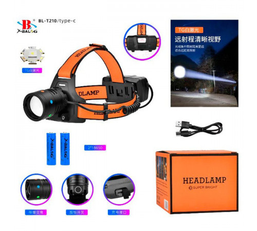 Led headlamp налобный фонарь BL-T210, Налобный фонарик с usb зарядкой, Фонарик на голову для альпинизма RL-35