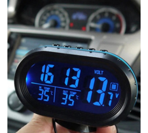 Автомобільний годинник VST-7009V підсвічування + 2 термометри + вольтметр, живлення від акумулятора авто 12В-24В TW-48 за 539 грн