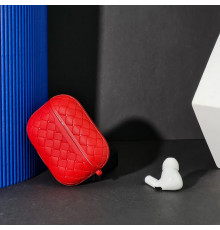 Чехол на Apple AirPods плетенная кожа. Красный YX-52