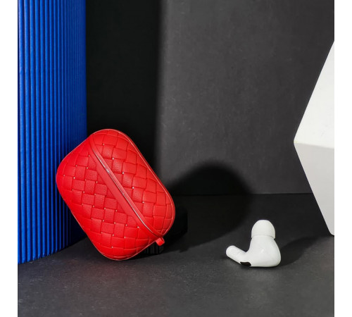 Чехол на Apple AirPods плетенная кожа. Красный YX-52