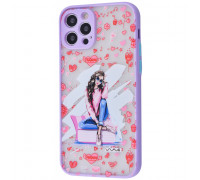 Чехол для Apple Iphone 12 Pro Max фиолетовый с сердечками YK-76