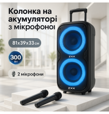 Бездротова караоке-система на два мікрофони ZXX-7575, вулична колонка з мікрофонами OT-30