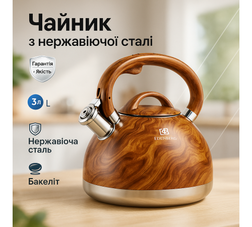Чайник з одинарним дном Edenberg, Кухонний чайник газовий Кухонний з ручкою і свистком GH-21 за 1323 грн