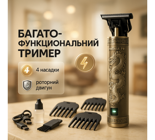 Тример для самостійної стрижки волосся Vintage T9-1, Акумуляторна машинка-тример для стрижки волосся GE-36