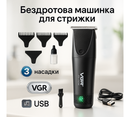 Чоловічий набір для стрижки волосся бездротовий VGR, Машинка для стрижки з потужним акумулятором KI-51