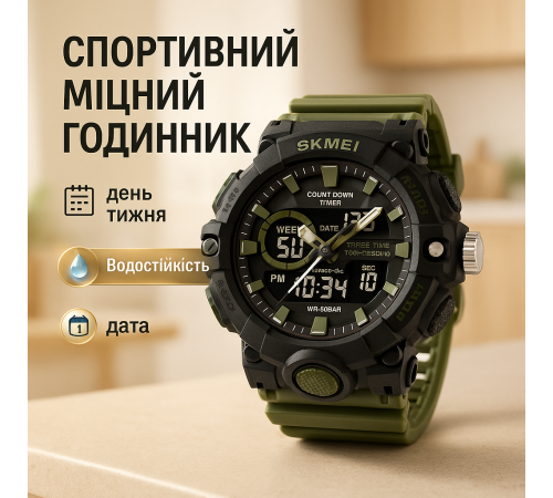 Часы наручные электронные тактические SKMEI 2225AG, Водонепроницаемые электронные часы WC-19