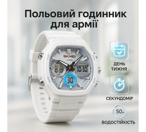 Военные часы с батарейкой SKMEI 2389WT, Современные военные часы Мужские для рыбалки NH-54