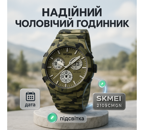 Годинник військовий чоловічий SKMEI, Протиударний годинник чоловічий для плавання AH-46
