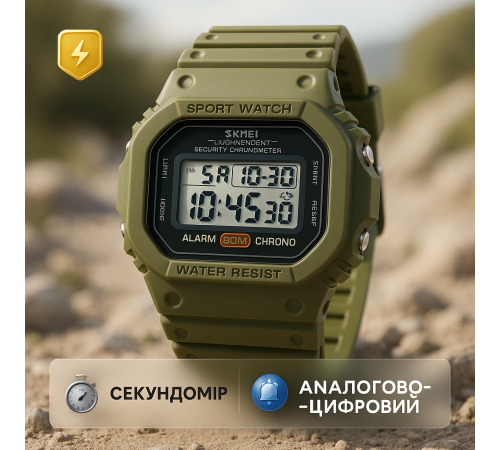 Цифровые часы для активного образа жизни SKMEI 1628AGWT, Часы туристические для выживания GT-70