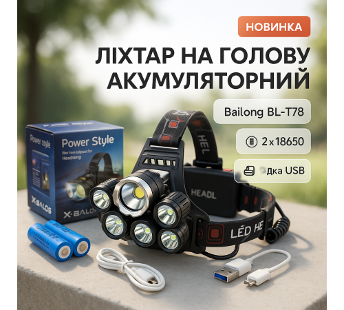 Ліхтарик налобник Bailong BL-T78, Налобний ліхтар bailong, Налобний світильник для роботи в темряві SG-16