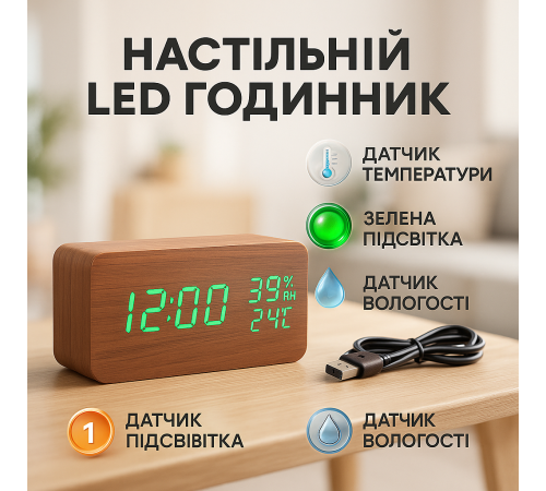 LED настільний годинник, Настільний годинник з автоматичним підсвічуванням класний UX-78