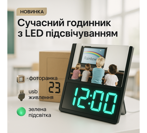 Годинник настільний класний DS-6608, Настільний годинник з яскравими цифрами LED RS-98