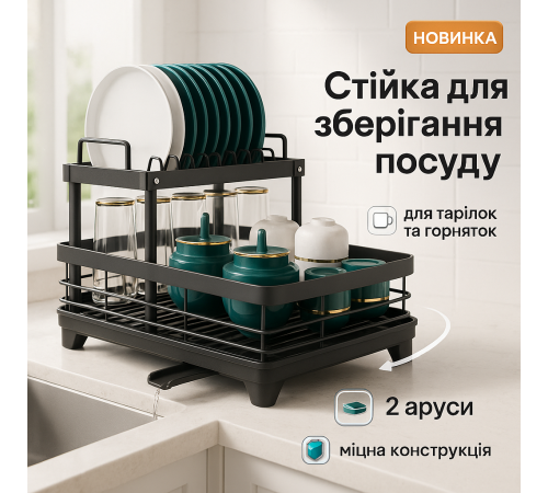 Сушарка для посуду над мийкою, Дворівнева металева настільна сушарка для посуду CF-53