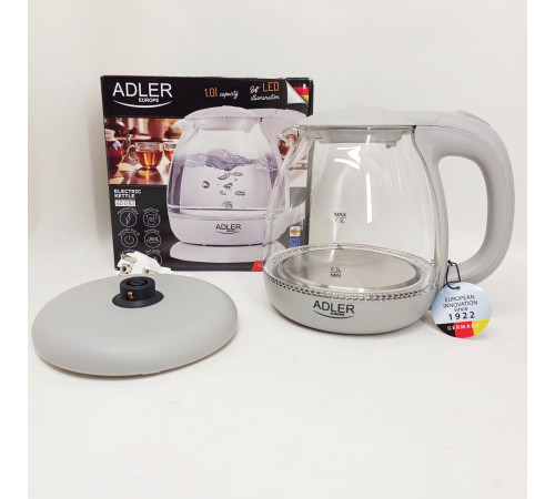 Электрический чайник с индикатором уровня воды ADLER AD 1283g 1100Вт 1л, Электрический чайник бесшумный WA-65