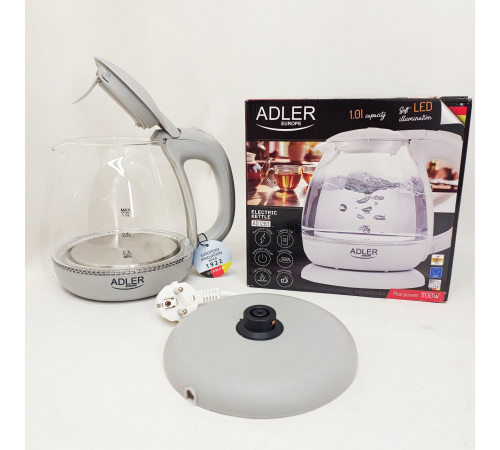 Электрический чайник с индикатором уровня воды ADLER AD 1283g 1100Вт 1л, Электрический чайник бесшумный WA-65
