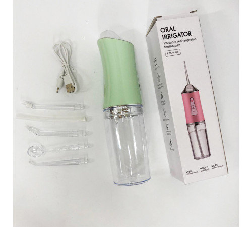 Іригатор для чищення зубів та порожнини рота Oral Irrigator з акумулятором та змінними насадками Green NS-31