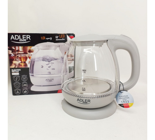Электрический чайник с индикатором уровня воды ADLER AD 1283g 1100Вт 1л, Электрический чайник бесшумный WA-65