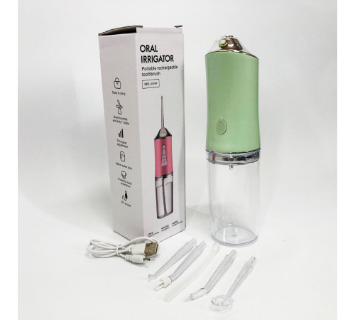 Іригатор для чищення зубів та порожнини рота Oral Irrigator з акумулятором та змінними насадками Green NS-31