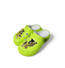 Кроксы салатовые теплые сабо с дырками на меху "Like Crocs"
